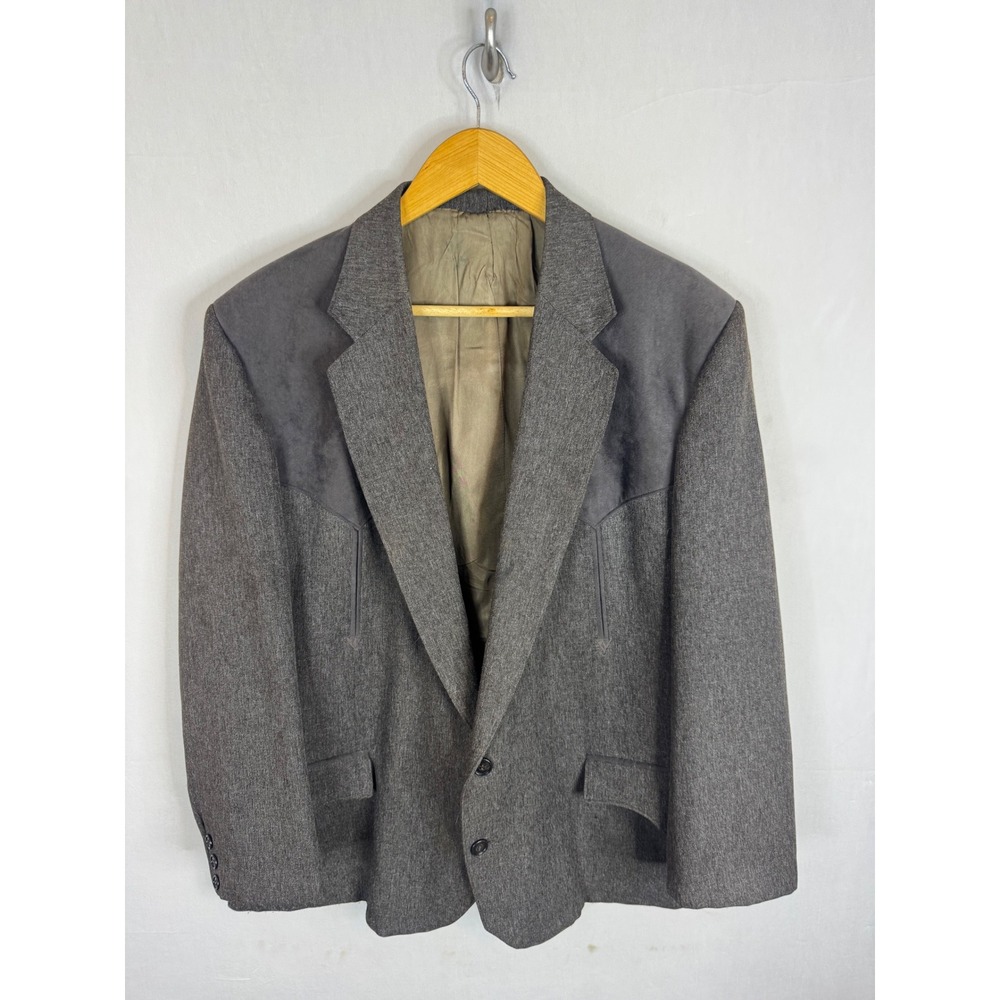 Circle S Mens Western Blazer Charcoal Brown Suede Yoke Sport Coat 44S Short USA